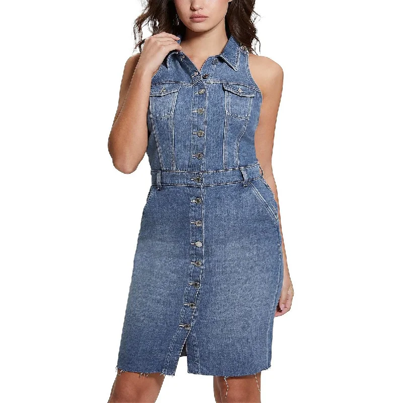Ultra-stylishGuess Womens Stacie Tencel Blend Knee Shirtdress