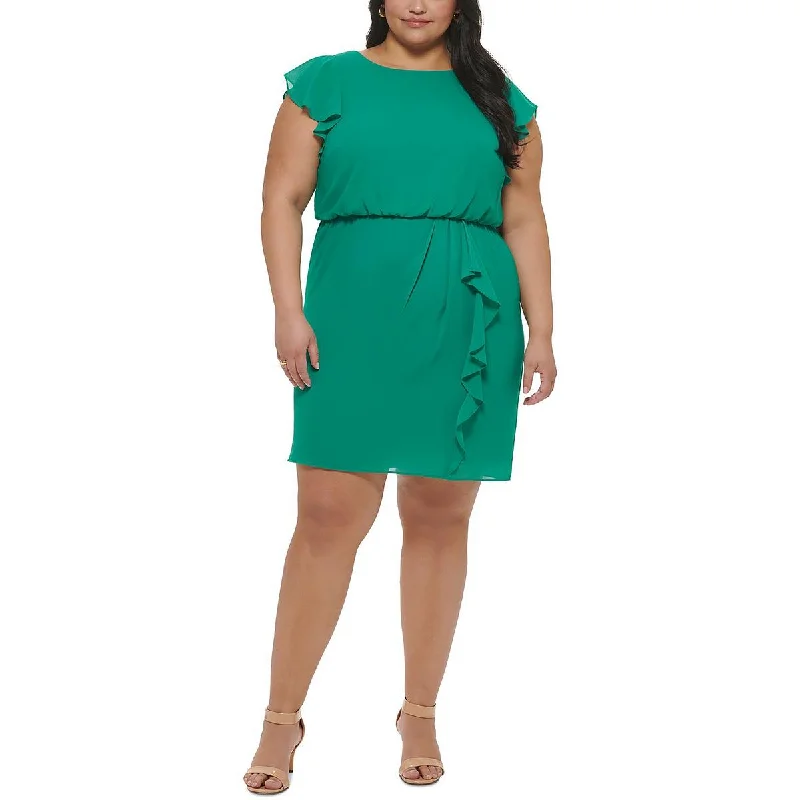 ContemporaryJessica Howard Womens Plus Ruffled Short Shift Dress