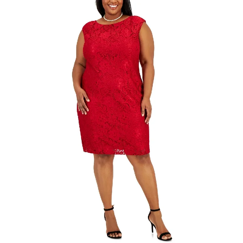 Retro-chicKasper Womens Plus Boatneck Knee Length Shift Dress