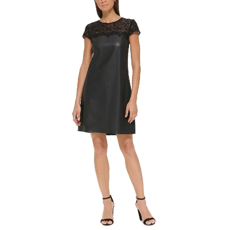 Old-school charmKensie Dresses Womens Lace Trim Knee-Length Shift Dress