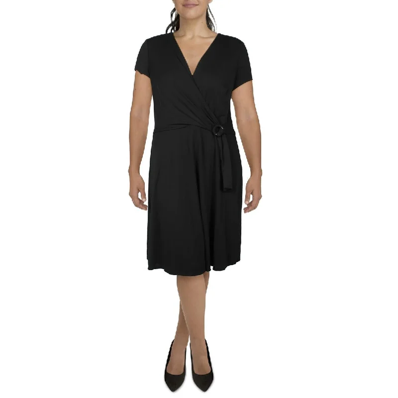 Grunge-styleLauren Ralph Lauren Womens Midi Faux-Wrap Shift Dress