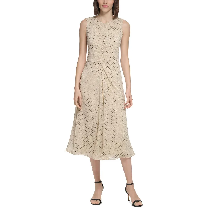 Off-the-shoulder eleganceCalvin Klein Womens Chiffon Polka Dot Shift Dress