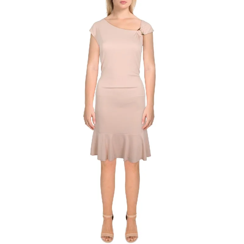 Uncluttered eleganceLauren Ralph Lauren Womens Asymmetrical Knee-Length Shift Dress
