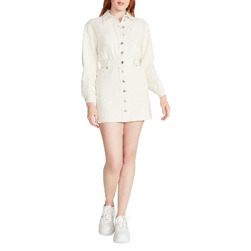 Flower-adornedSteve Madden Womens Krisha Denim Button-Down Shirtdress
