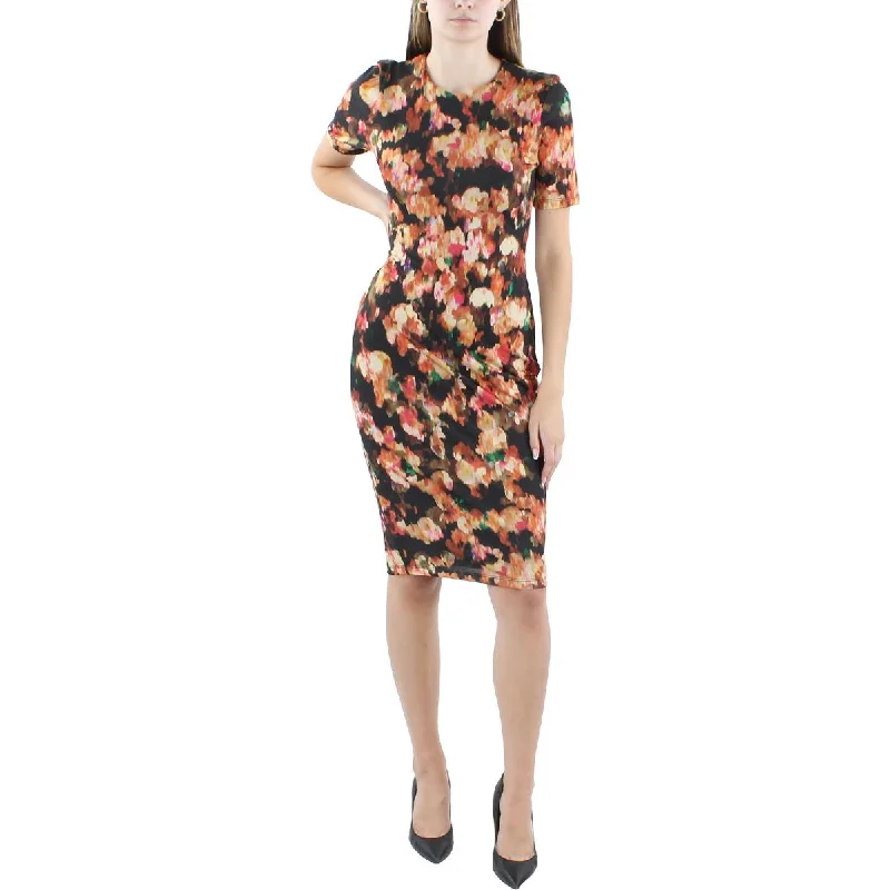 StylishBlack Halo Womens Midi Printed Sheath Dress