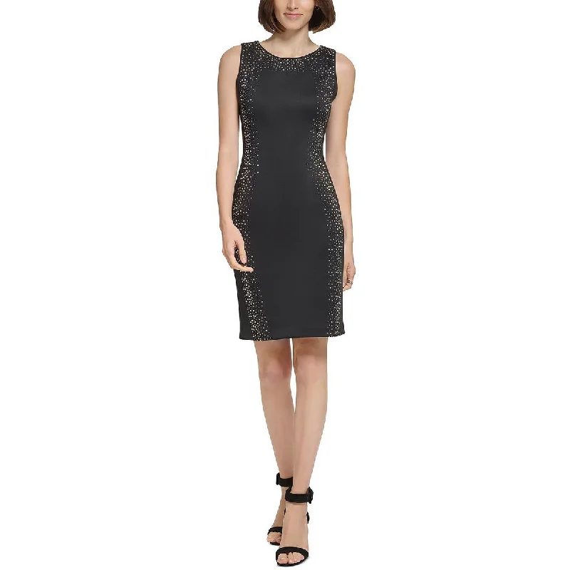 Earth-tone beautyCalvin Klein Womens Embellished Knee-Length Sheath Dress