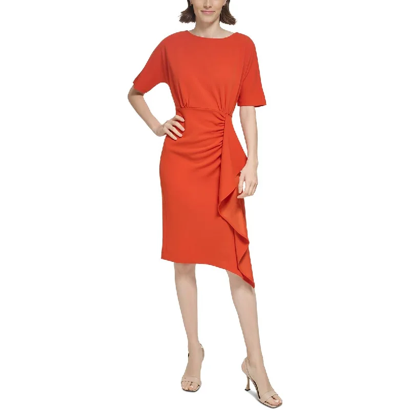 Laid-back luxeCalvin Klein Womens Ruffled Crepe Sheath Dress