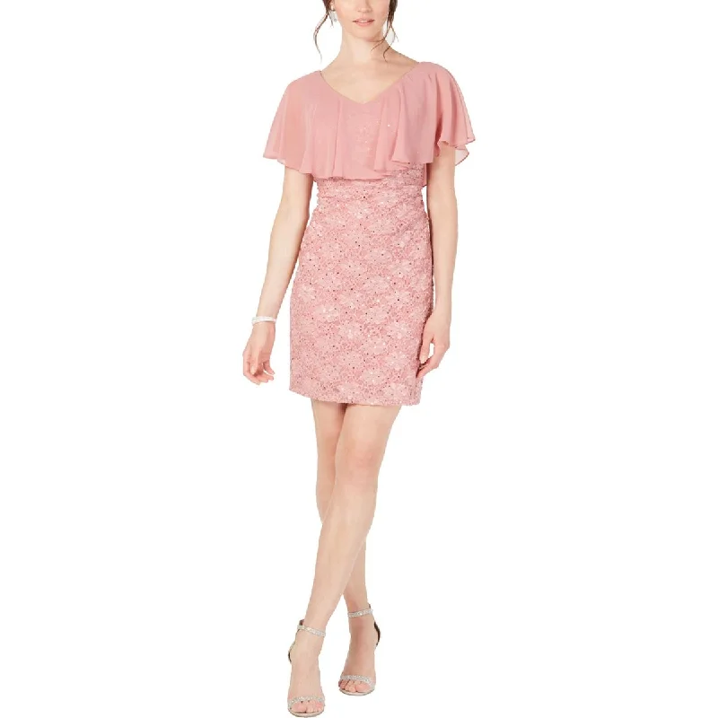 Clean-cutConnected Apparel Womens Petites Chiffon Overlay Lace Sheath Dress