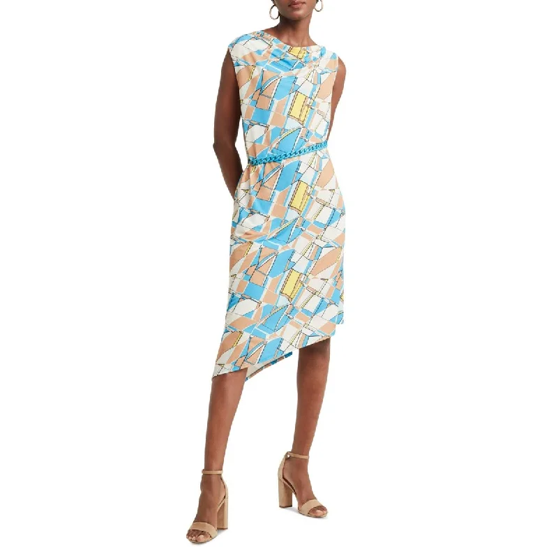 Warm-weather charmH Halston Womens Asymmetric Printed Sheath Dress