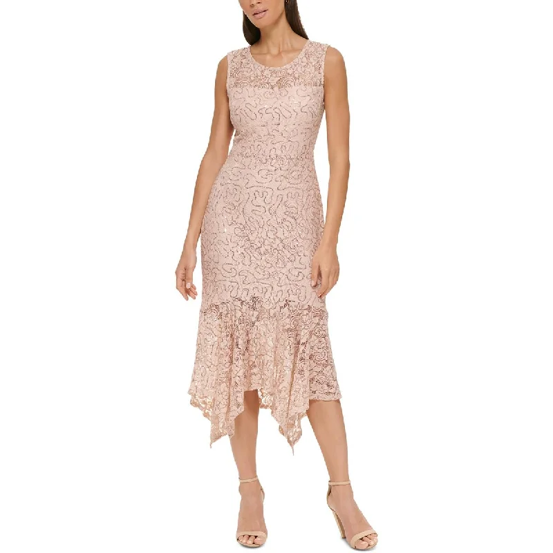 Shimmer & shineKensie Womens Illusion Midi Sheath Dress