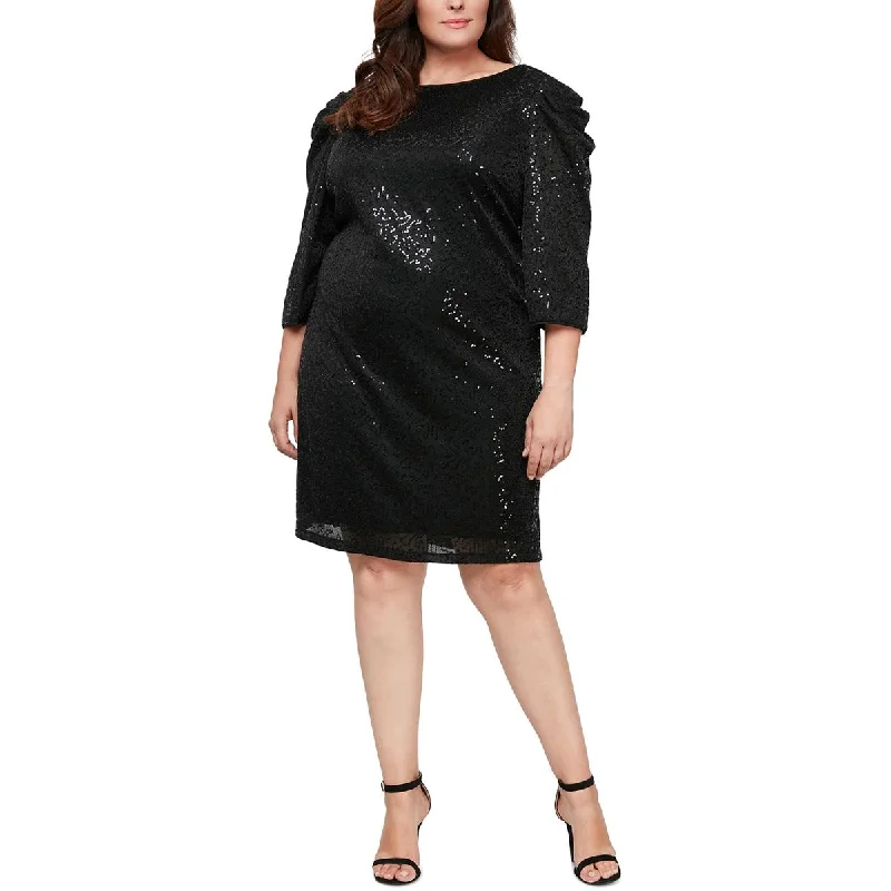 Effortless sophisticationSLNY Womens Plus Sequined Gathered Sheath Dress