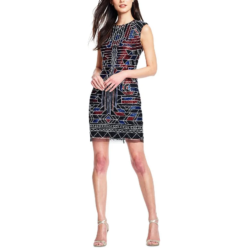 Moto-inspiredAidan by Aidan Mattox Womens Beaded Geometric Sheath Dress
