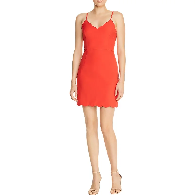 Pastel dreamAqua Womens Scalloped V-Neck Sheath Dress