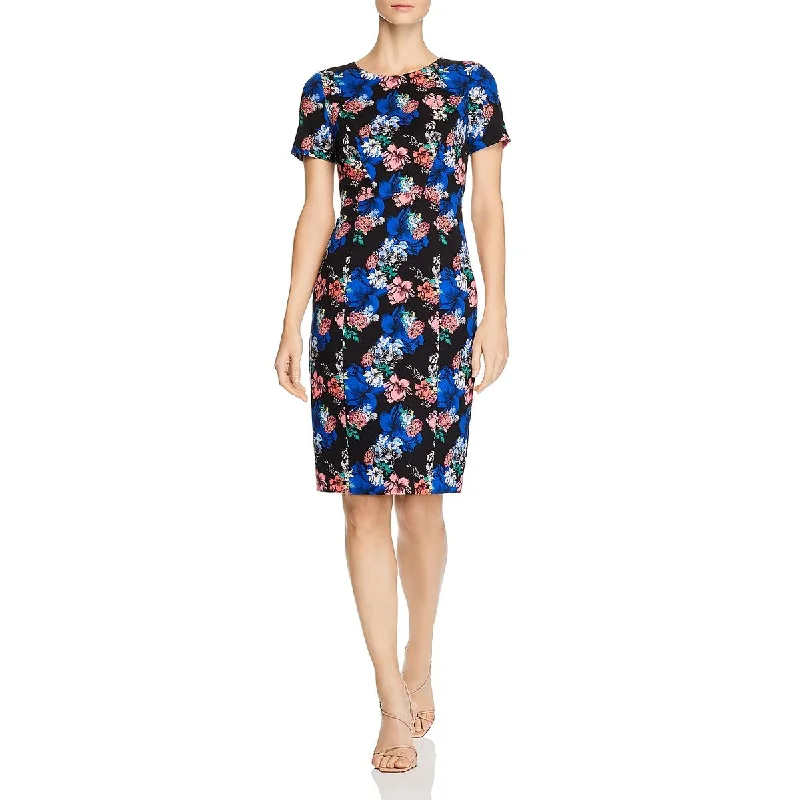 Cargo-chicBlack Halo Womens Jodee Floral Print Short Sleeves Sheath Dress