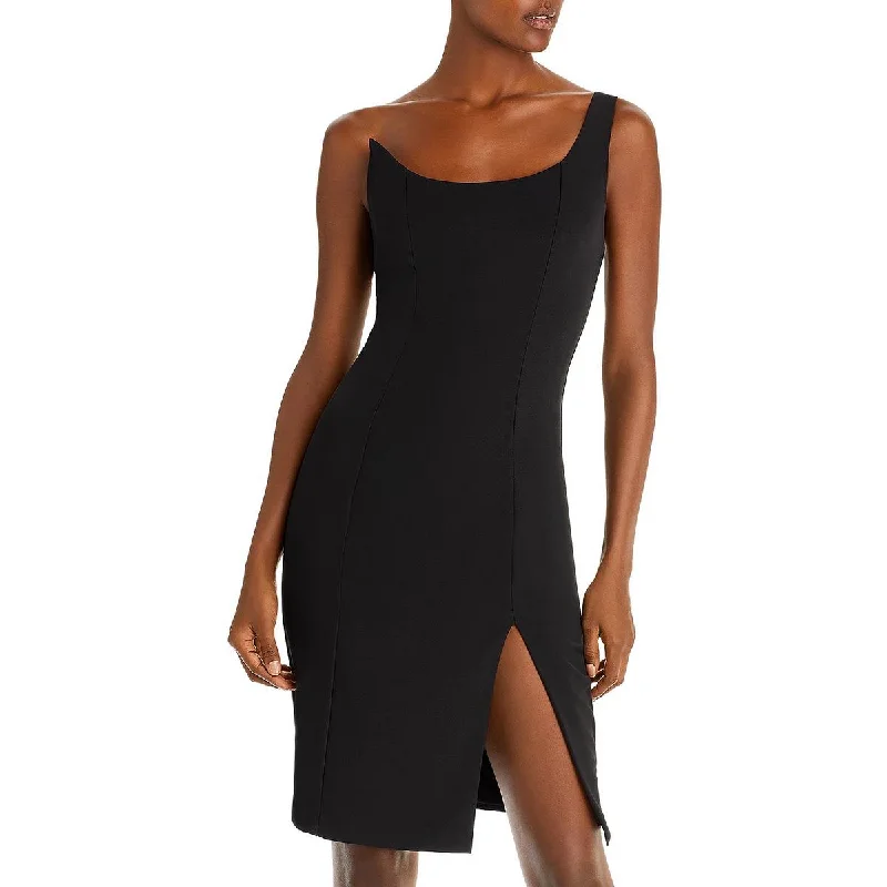 Sleek & structuredBlack Halo Womens Spice Sateen One Shoulder Sheath Dress