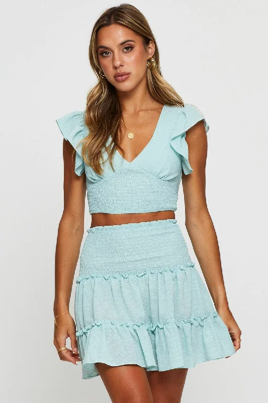 ClassyBlue Flare Skirt Mini High Rise