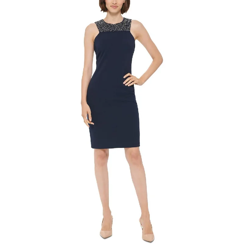 Luxe-essentialsCalvin Klein Womens Embellished Sleeveless Sheath Dress