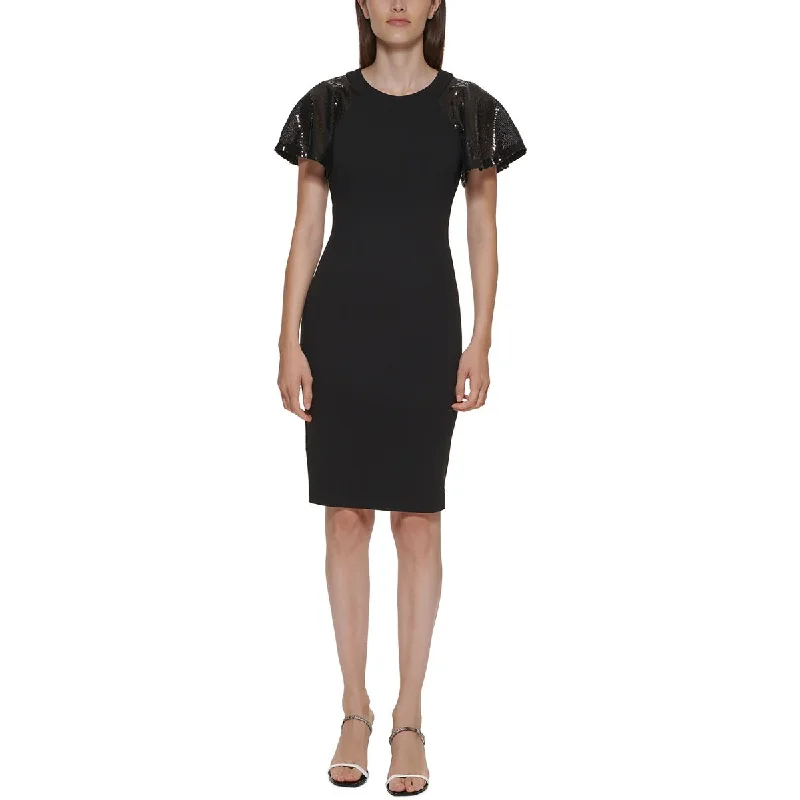 Urban-styleCalvin Klein Womens Sequined Flutter Sleeves Sheath Dress