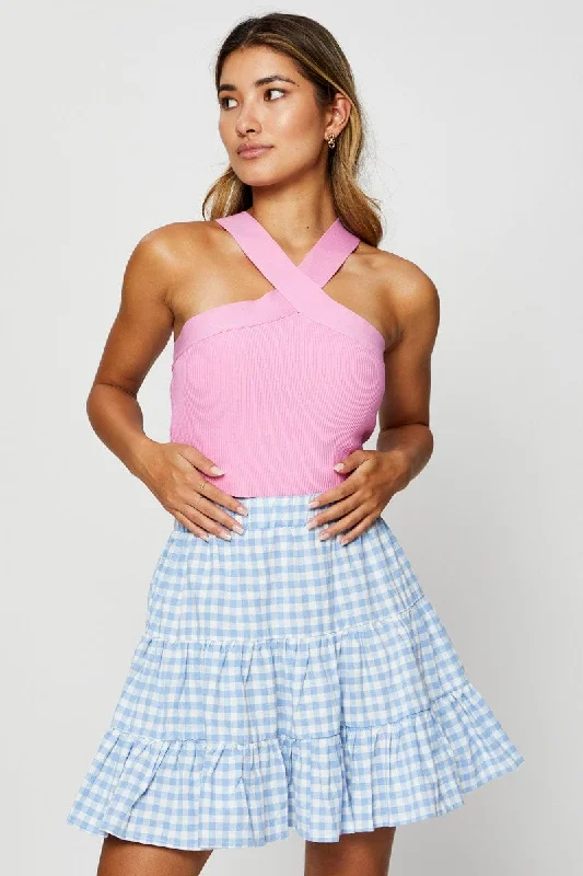 FashionableCheck Flare Skirt Mini High Rise