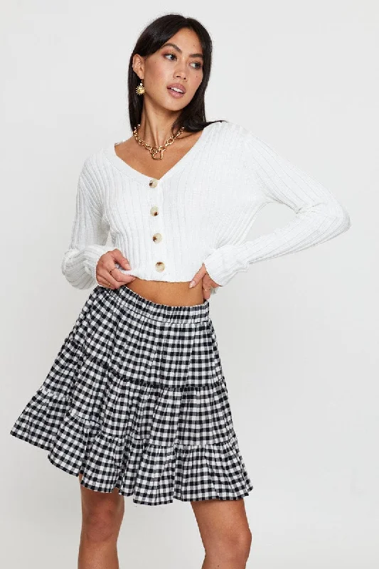 Avant-gardeCheck Flare Skirt Mini High Rise