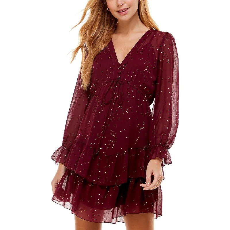 Tastefully-boldCity Studios Womens Juniors Foil Dot Tiered Sheath Dress