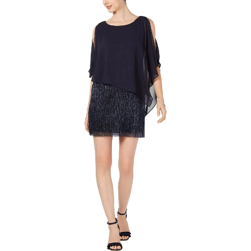 SophisticatedConnected Apparel Womens Petites Chiffon Overlay Metallic Sheath Dress