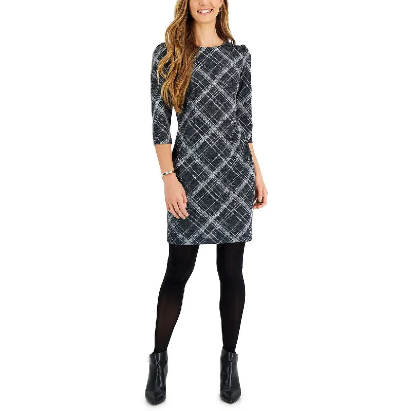 Bold-luxeConnected Apparel Womens Petites Plaid Mini Sheath Dress