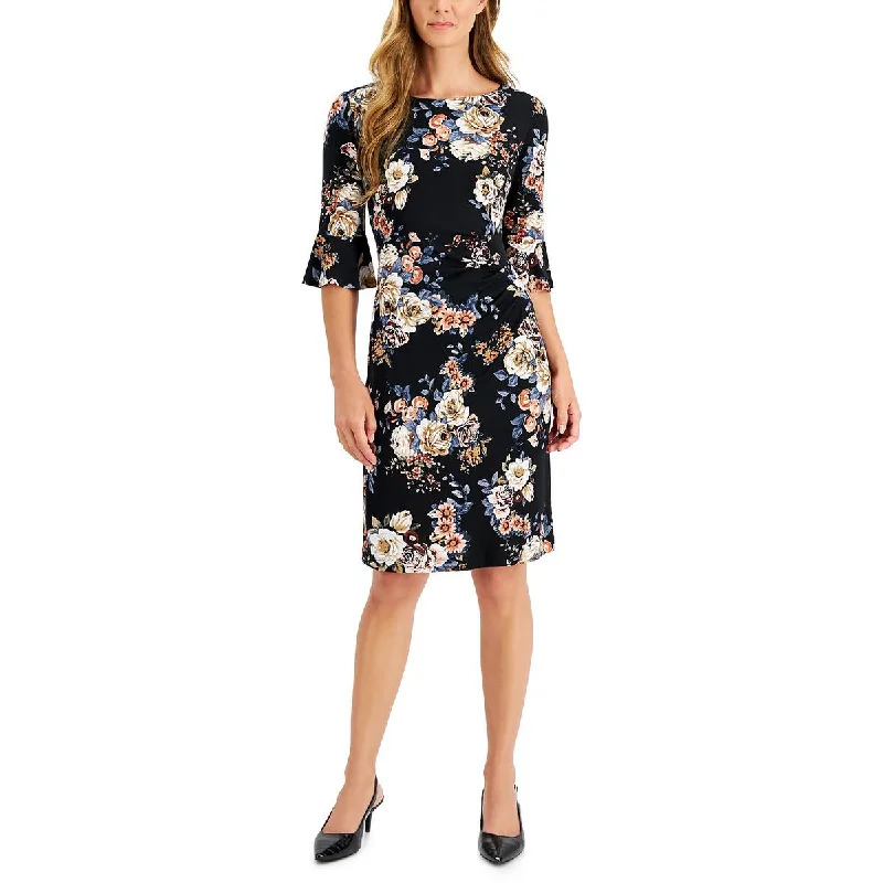Cutout-detailedConnected Apparel Womens Petites Pleated Midi Sheath Dress