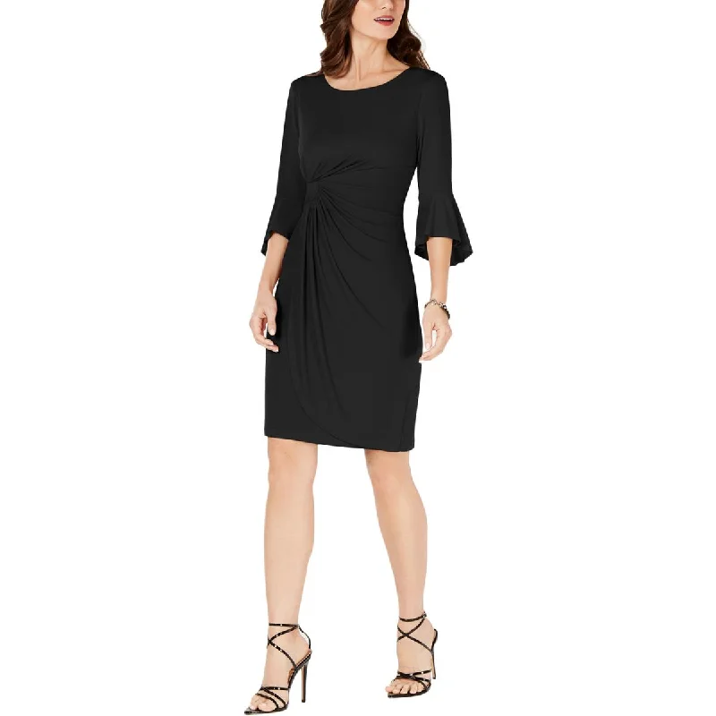 Elevated-casualConnected Apparel Womens Petites Ruched Bell Sleeves Sheath Dress