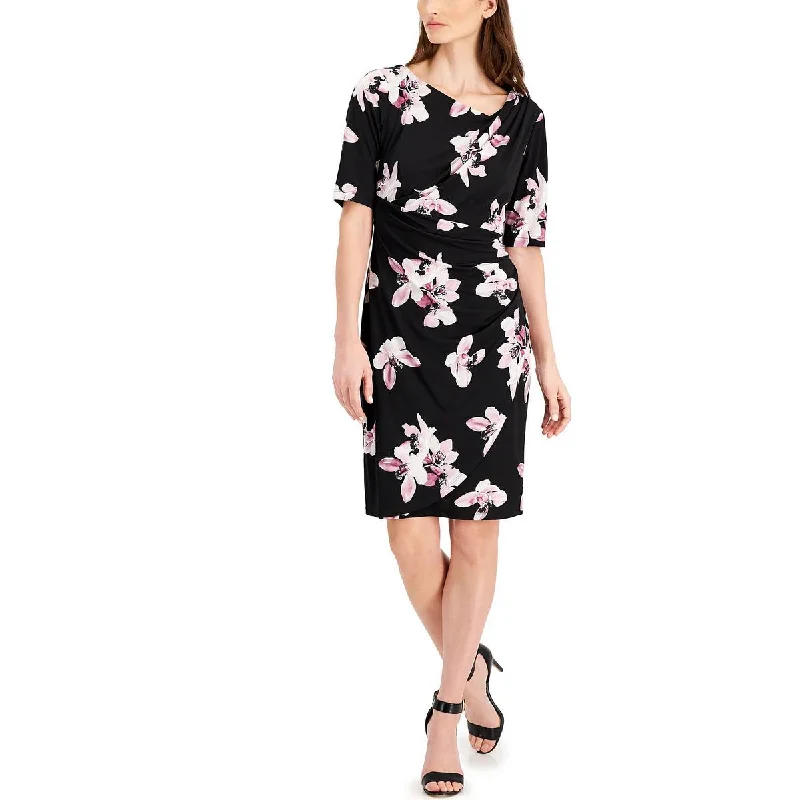 Sleek-dystopianConnected Apparel Womens Petites Ruched Mini Sheath Dress