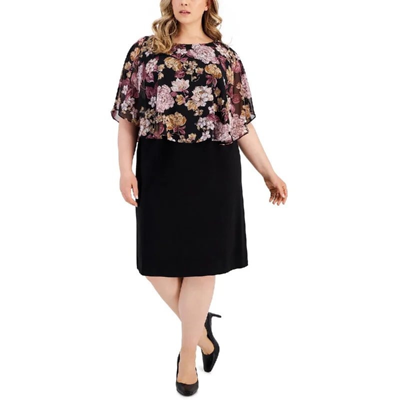Neutral-paletteConnected Apparel Womens Plus Floral Print Knee Length Sheath Dress