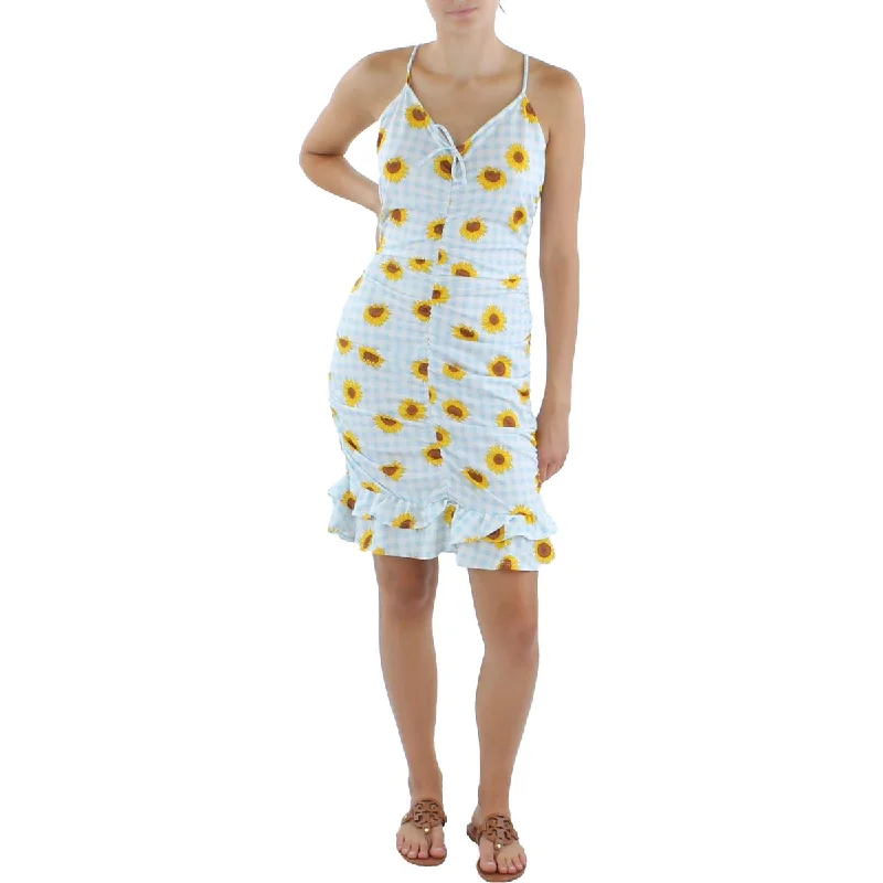 Airy & delicateDerek Heart Womens Juniors Floral Check Open Back Bodycon Dress