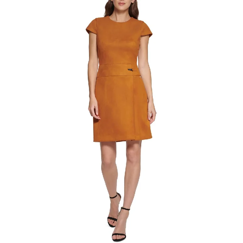 Tailored-eleganceDKNY Womens Faux Suede Panel Sheath Dress