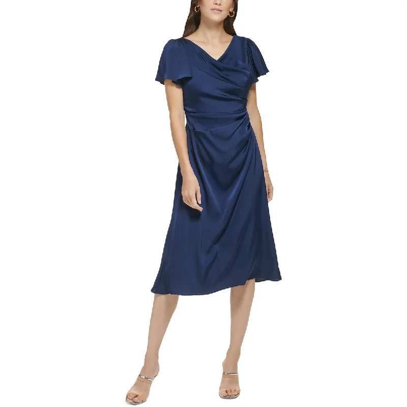 Unisex-chicDKNY Womens Side Gather Straight Neckline Sheath Dress
