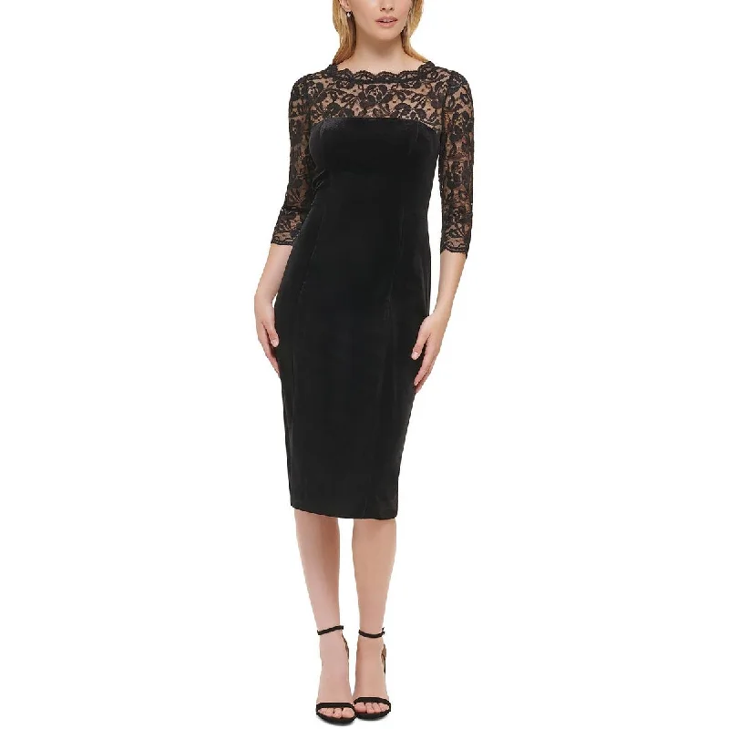 Edgy-streetwearEliza J Womens Petites Velvet Knee-Length Sheath Dress