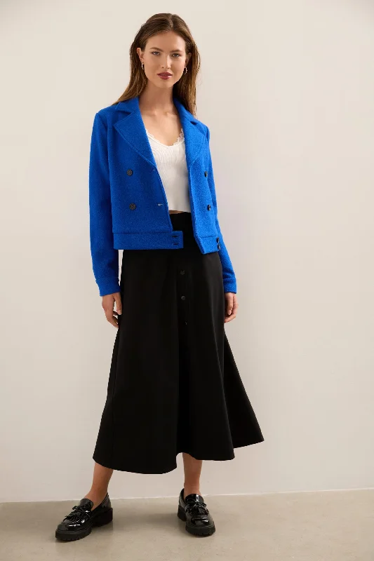 Poetic softnessFlared Midi Ponte Skirt With Front Placket