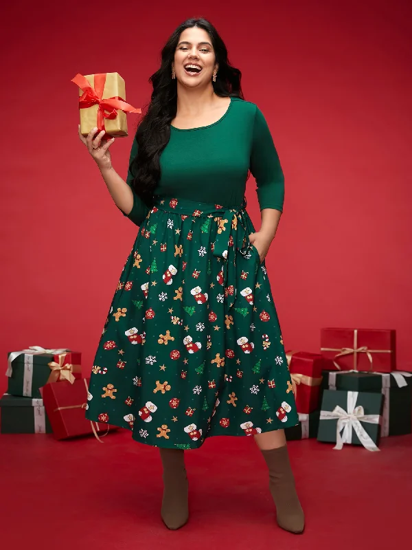 NostalgicHoliday Everything Printed Skirt Fit-and-Flare Midi Dress