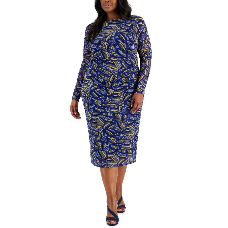 Muted-tone minimalismKasper Womens Plus Printed Midi Sheath Dress