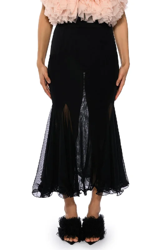 ExtravagantKEEP UP MERMAID FLARE MESH MIDI SKIRT