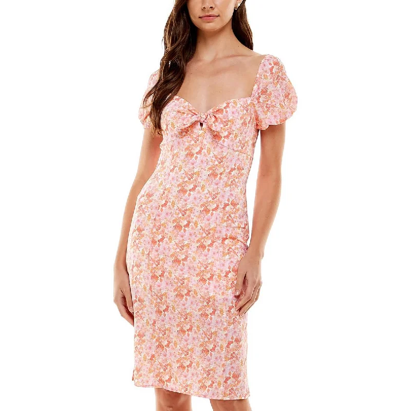 Soft rufflesKingston Grey Womens Juniors Puff Sleeve Knee Sheath Dress