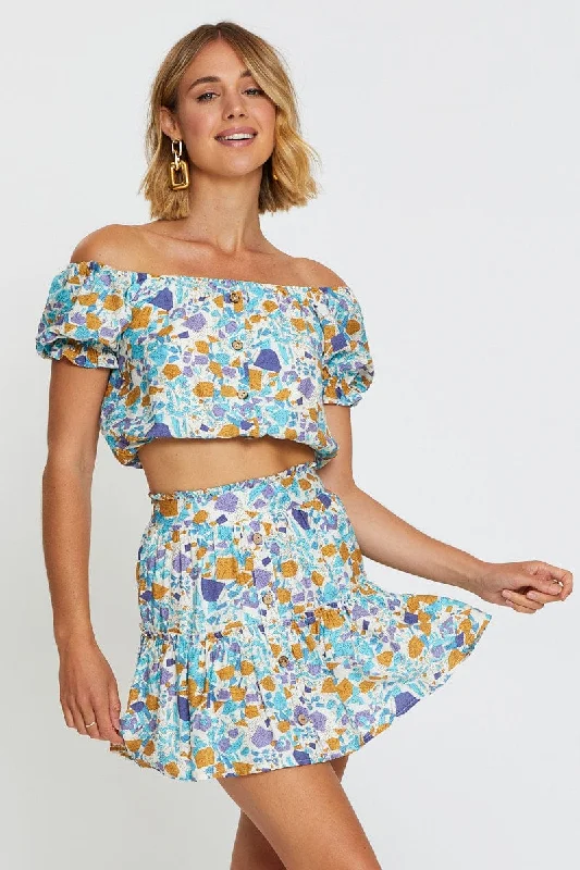ElegantPrint Flare Skirt Mini High Rise
