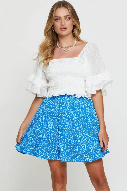 Boho-luxePrint Flare Skirt Mini High Rise
