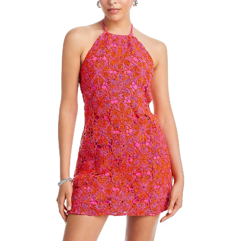 ContemporaryRamy Brook Womens Irina Crochet Halter Sheath Dress