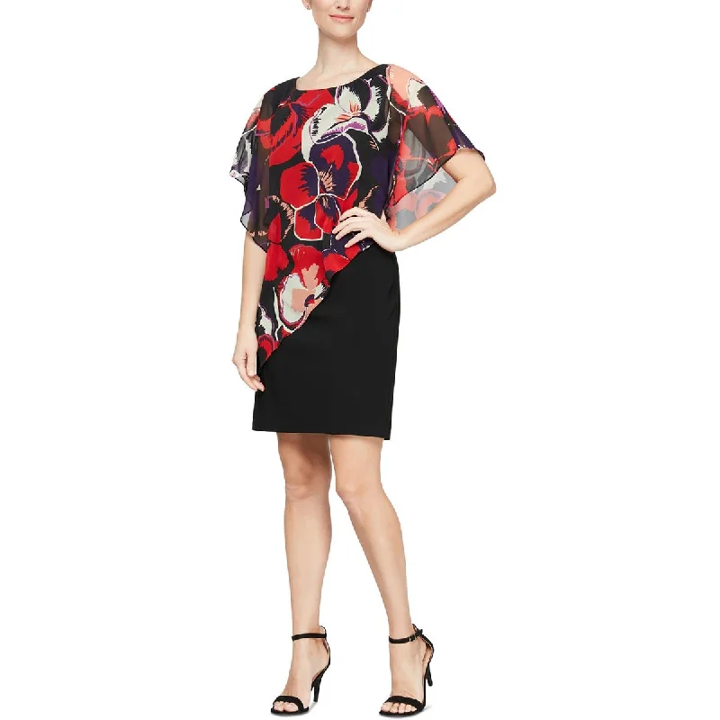 IconicSLNY Womens Chiffon Cape Sheath Dress