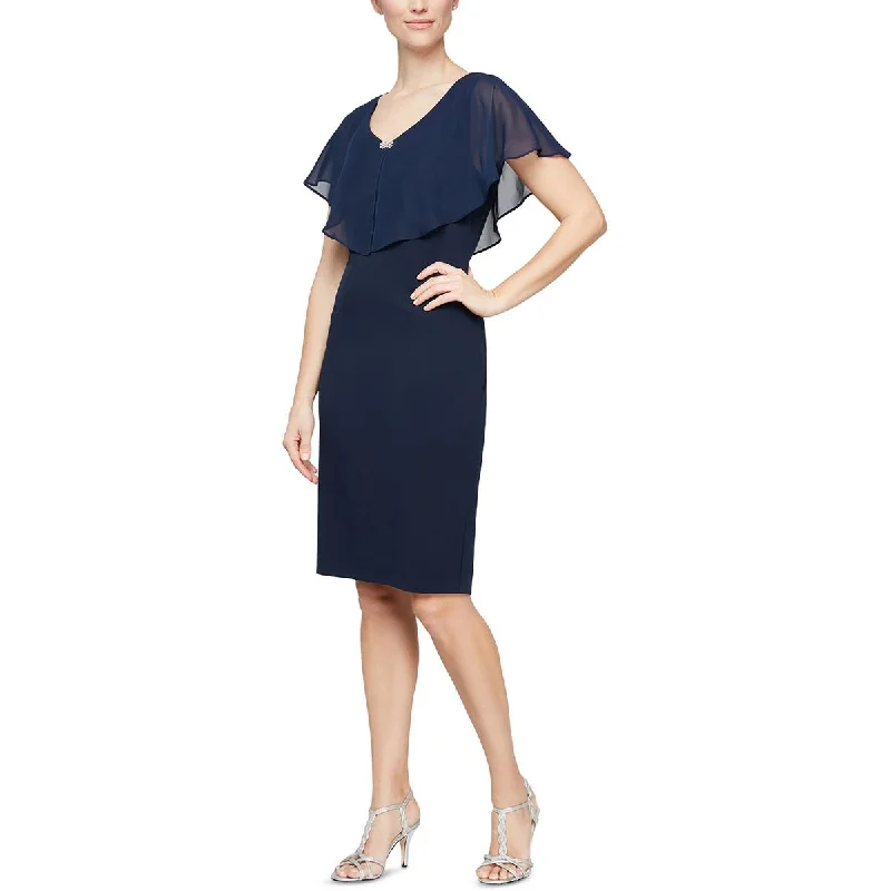 Fashion-forwardSLNY Womens Knit Sheer Overlay Sheath Dress