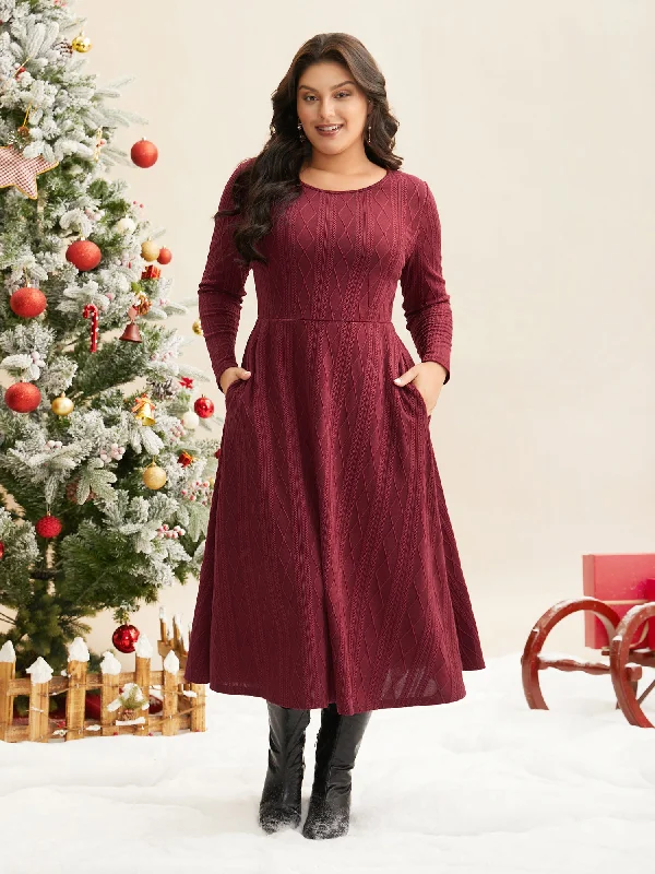 AntiqueTextured Knit Fit-And-Flare Midi Dress