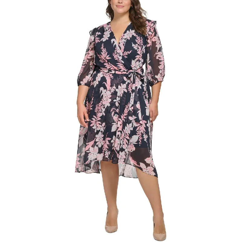 Urban-techTommy Hilfiger Womens Plus Faux Wrap Midi Sheath Dress