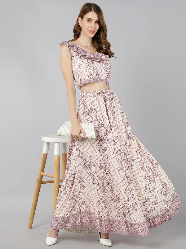 MinimalistWomen's Rayon Printed Flared Ethnic Set (Multicolor) - Kipek