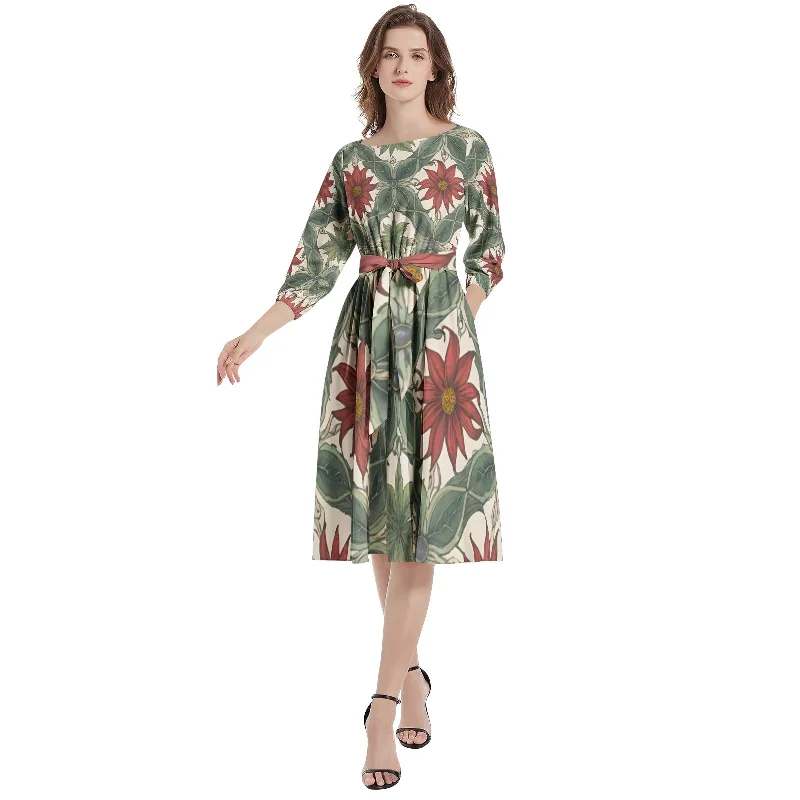 Laid-back-stylishBoat Neck Belted Flared Dress