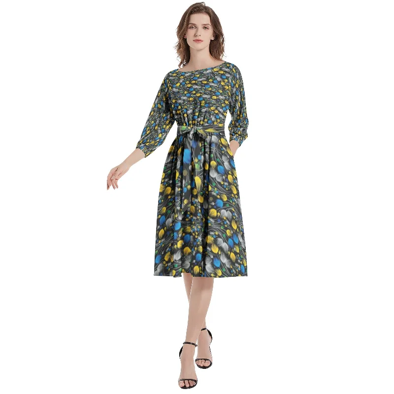 Rebel-aestheticBoat Neck Belted Flared Dress